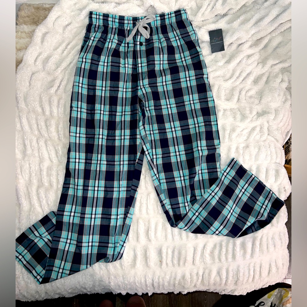 Large Greg Norman Men’s angel blue plaid pajama pants loungewear NWT